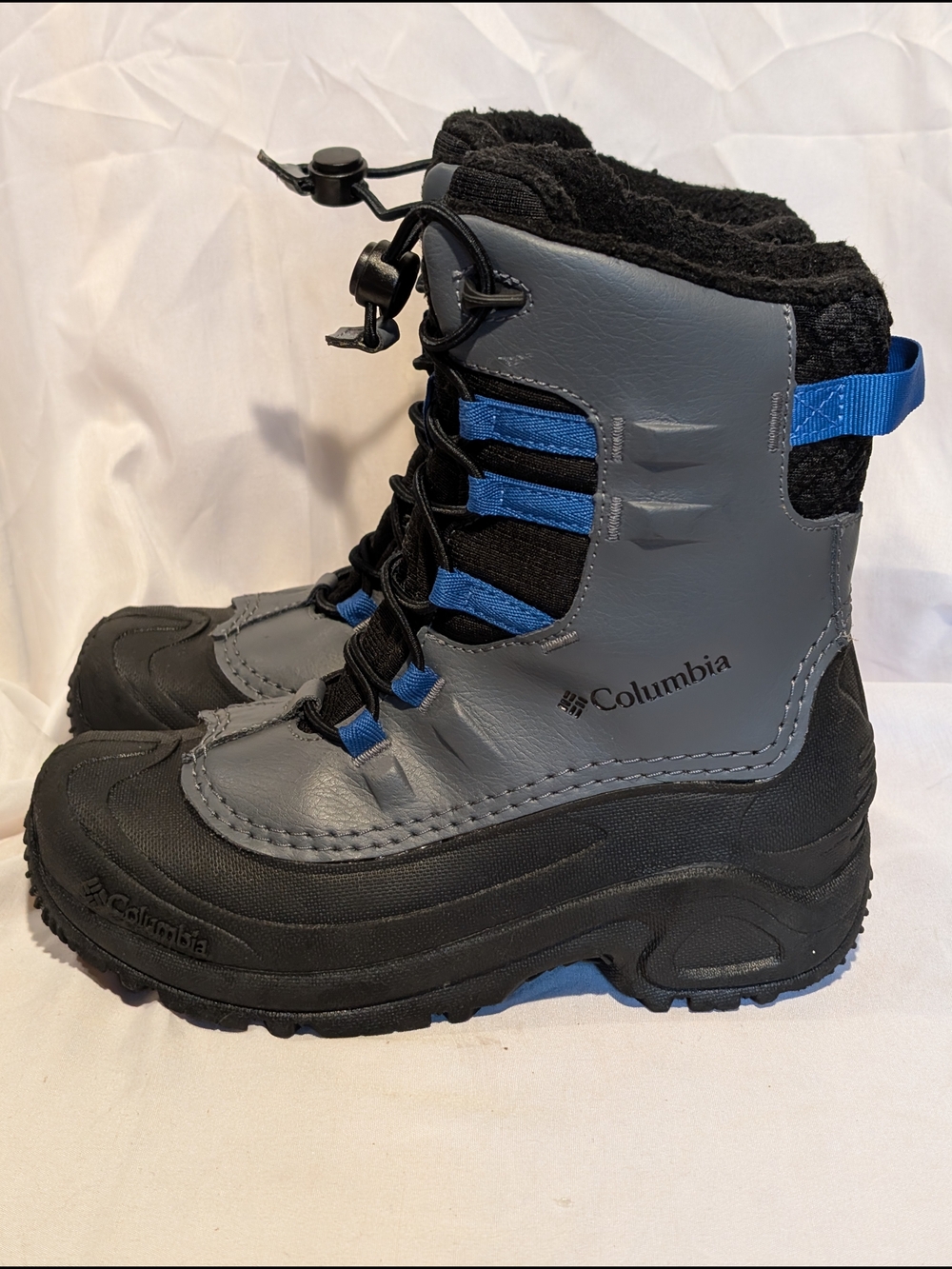 Columbia Kids Gray, Black & Blue Insulated Snow Boots